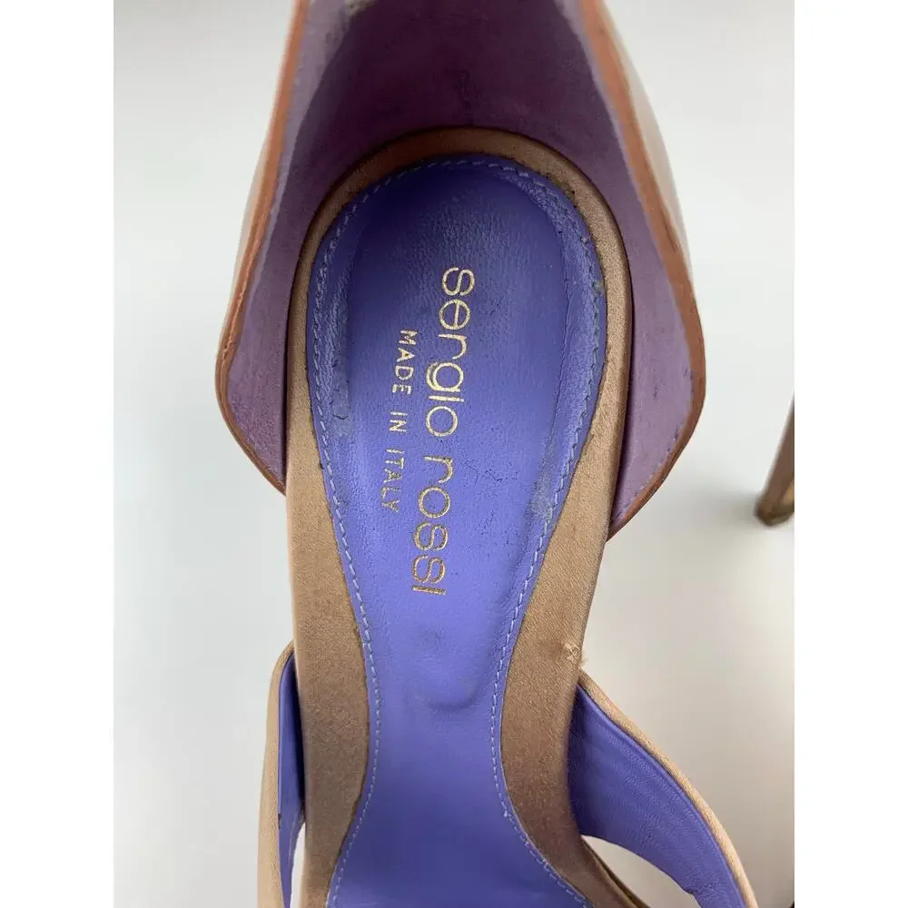 Sergio Rossi Platform Stiletto Sandals High Heels Tan Leather Womens 36.5 US 6.5